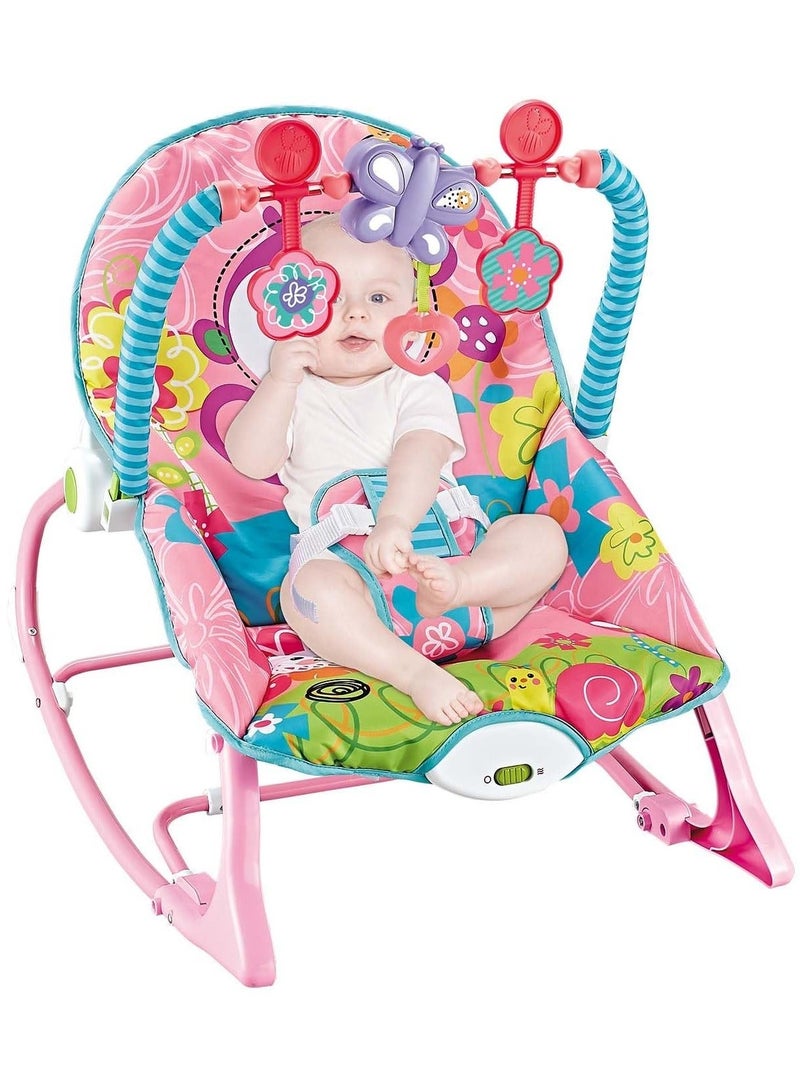 Kiko Baby Rocker Chair - Comfortable & Soothing Bouncer for Newborns. Multi-Position Recline, Vibrations, Removable Toys. Portable Design-Rose Pink Color - Image 1