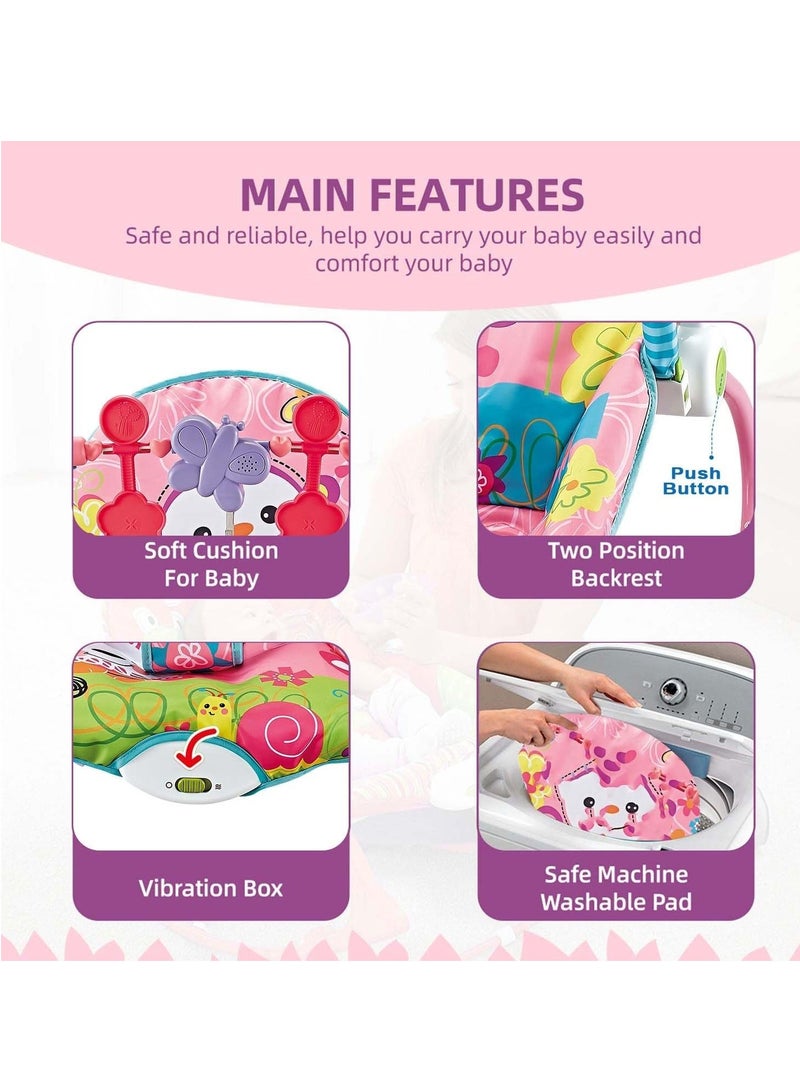 Kiko Baby Rocker Chair - Comfortable & Soothing Bouncer for Newborns. Multi-Position Recline, Vibrations, Removable Toys. Portable Design-Rose Pink Color - Image 5