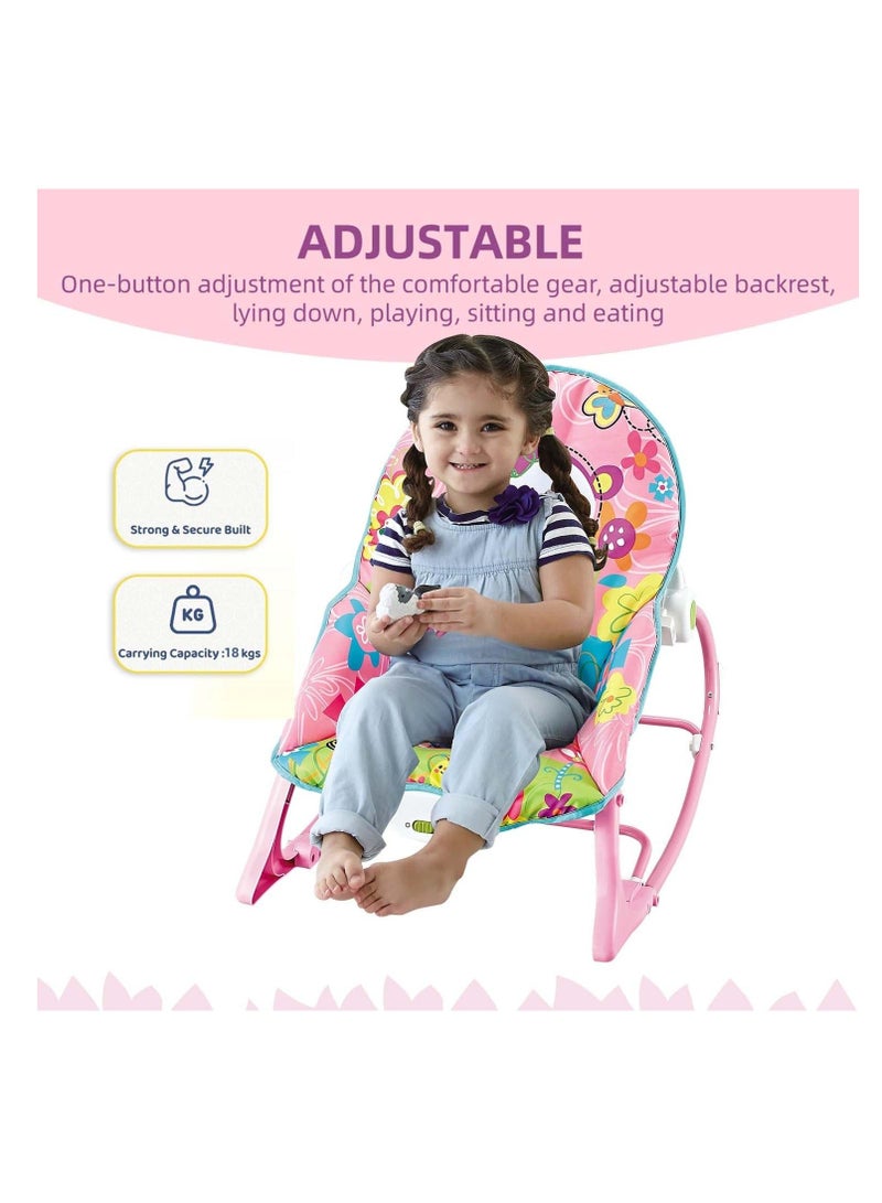 Kiko Baby Rocker Chair - Comfortable & Soothing Bouncer for Newborns. Multi-Position Recline, Vibrations, Removable Toys. Portable Design-Rose Pink Color - Image 2