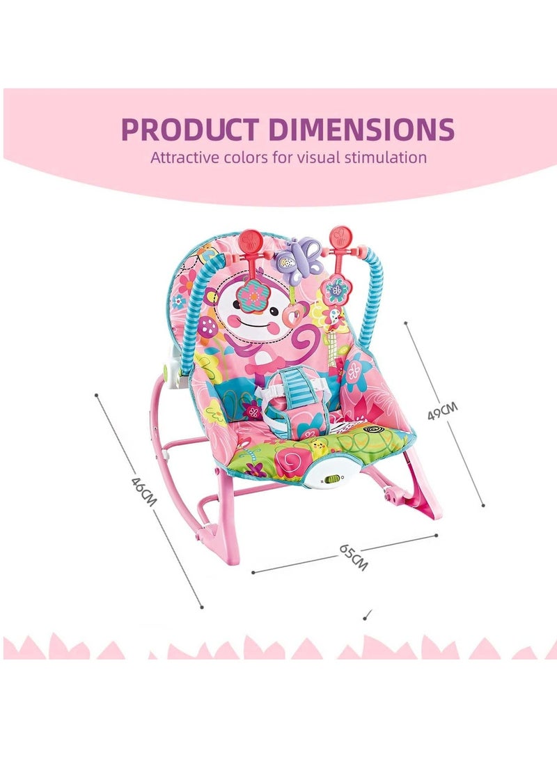 Kiko Baby Rocker Chair - Comfortable & Soothing Bouncer for Newborns. Multi-Position Recline, Vibrations, Removable Toys. Portable Design-Rose Pink Color - Image 3