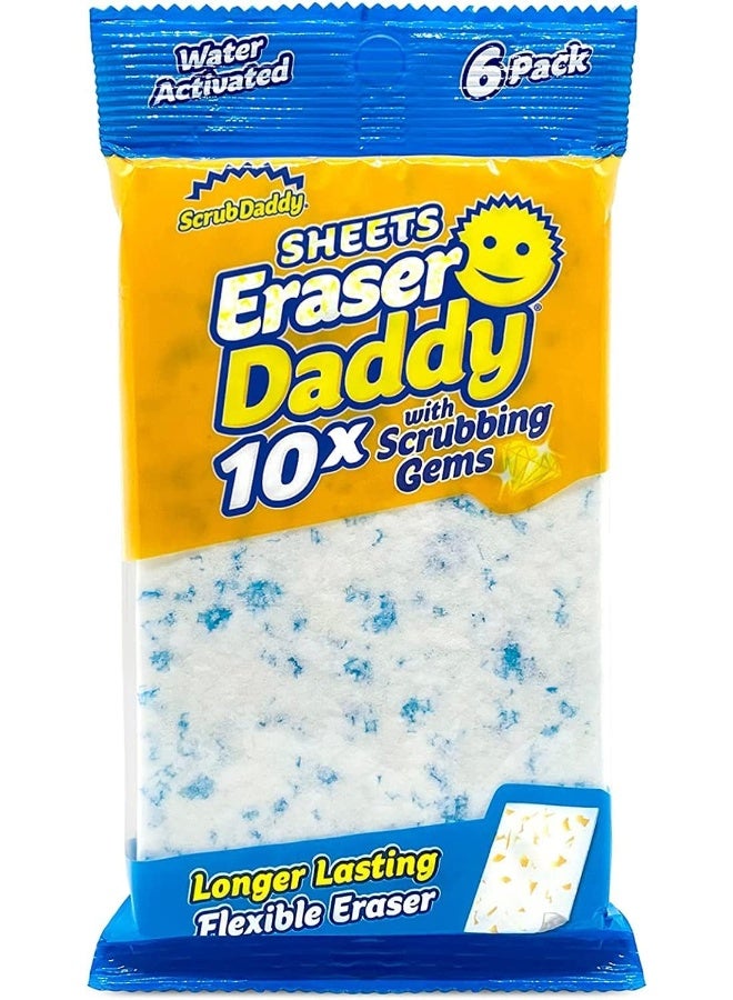 Scrub Daddy Eraser Daddy Sheets - 10x More Durable Than Traditional Erasers with Scrubbing Gems - Removes Dirt, Scuffs & Stains - Water Activated Sponge Eraser Sheets (6 Pack) - Image 1