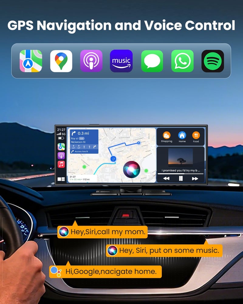 kuayvan Largest 11.5"Wireless Apple CarPlay Screen for Carâ€“Portable Carplay & Android Auto Touchscreen Car Stereo with App Control, 4K Dash Cam, Backup Camera, GPS, Mirror Link, Voice Control,for All Vehicles - Image 4