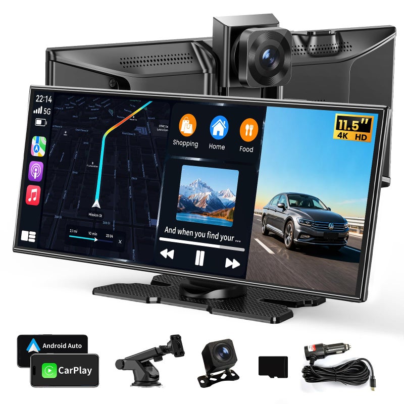 kuayvan Largest 11.5"Wireless Apple CarPlay Screen for Carâ€“Portable Carplay & Android Auto Touchscreen Car Stereo with App Control, 4K Dash Cam, Backup Camera, GPS, Mirror Link, Voice Control,for All Vehicles - Image 1