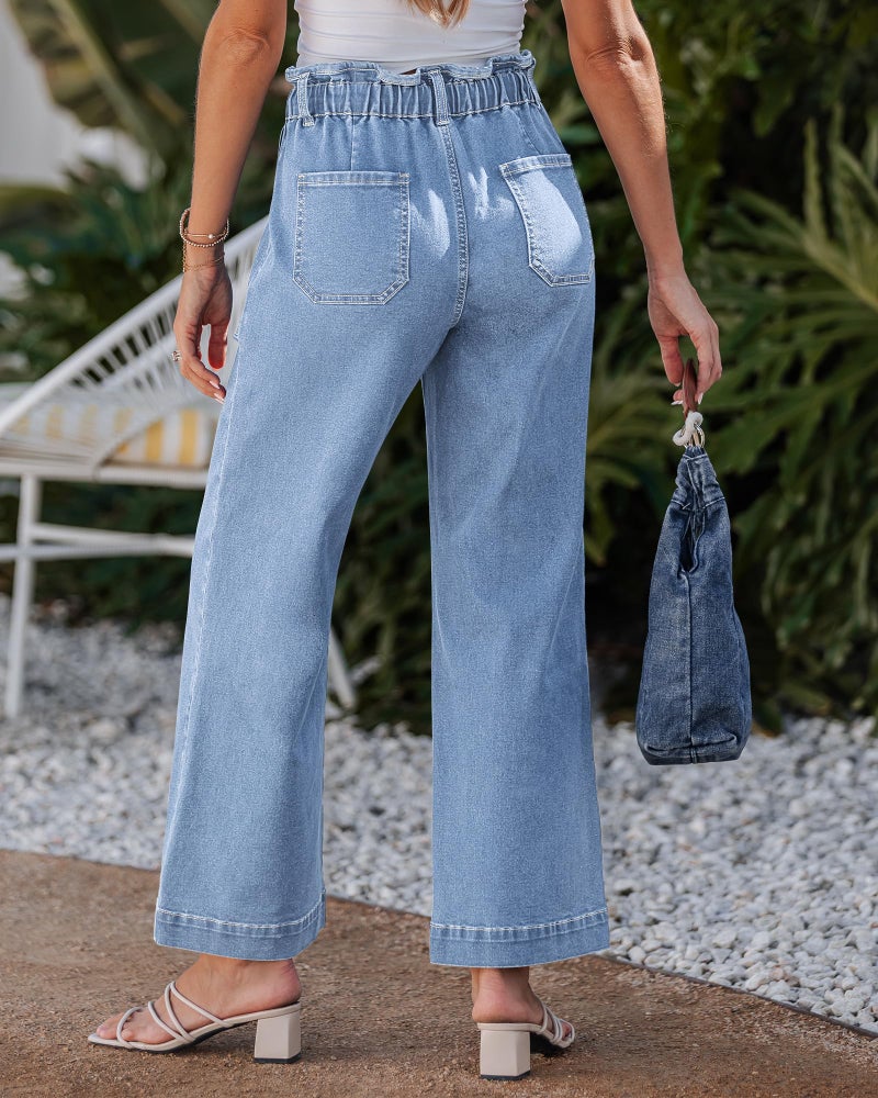 luvamia Womens Wide Leg Pants Denim Jeans for Women Womens Denim Jeans Paperbag Soft Blue Size Large Fits US 12-14 - Image 3