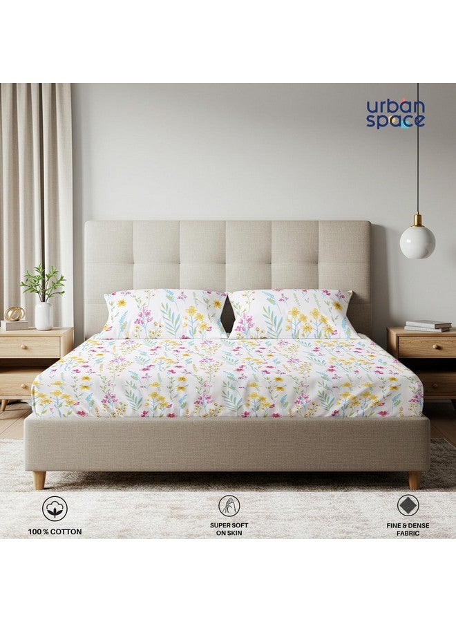 Urban Space ملاءة سرير قطن 100% بتصميم حضري سيري 200 TC لسرير مزدوج، ملاءة سرير بحجم كوين، ملاءة سرير مزدوجة قطن مع 2 غطاء وسادة (الحجم 88 x 100 بوصة، فرنسا - أصفر) - Image 2