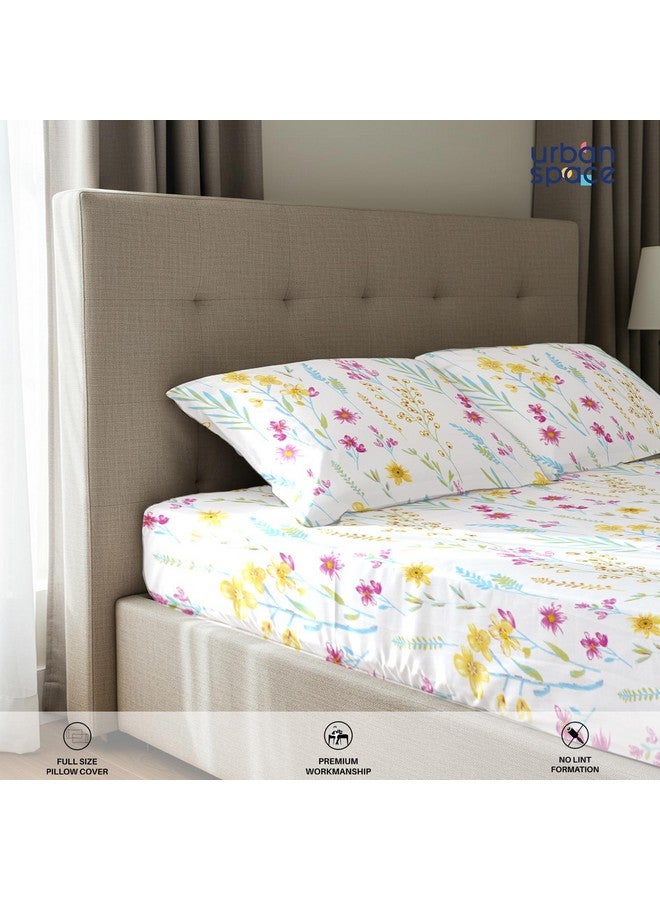 Urban Space ملاءة سرير قطن 100% بتصميم حضري سيري 200 TC لسرير مزدوج، ملاءة سرير بحجم كوين، ملاءة سرير مزدوجة قطن مع 2 غطاء وسادة (الحجم 88 x 100 بوصة، فرنسا - أصفر) - Image 4