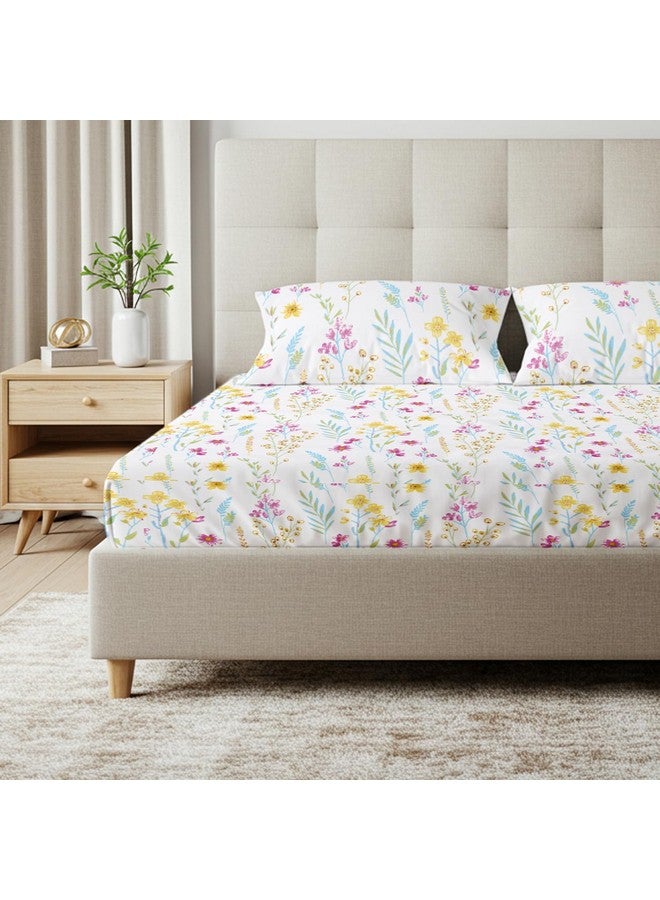 Urban Space ملاءة سرير قطن 100% بتصميم حضري سيري 200 TC لسرير مزدوج، ملاءة سرير بحجم كوين، ملاءة سرير مزدوجة قطن مع 2 غطاء وسادة (الحجم 88 x 100 بوصة، فرنسا - أصفر) - Image 1