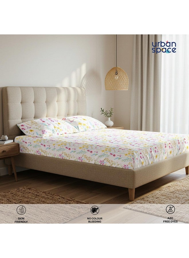 Urban Space ملاءة سرير قطن 100% بتصميم حضري سيري 200 TC لسرير مزدوج، ملاءة سرير بحجم كوين، ملاءة سرير مزدوجة قطن مع 2 غطاء وسادة (الحجم 88 x 100 بوصة، فرنسا - أصفر) - Image 3