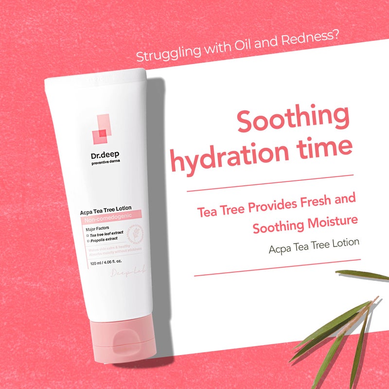 Dr.Deep Acpa Tea Tree Lotion - Lightweight & Non-Greasy Facial Moisturizer for Acne-Prone, Oily, & Sensitive Skin, Non-Comedogenic Formula with Tea Tree Extract - 4.05 fl. oz / 120ml - Image 2