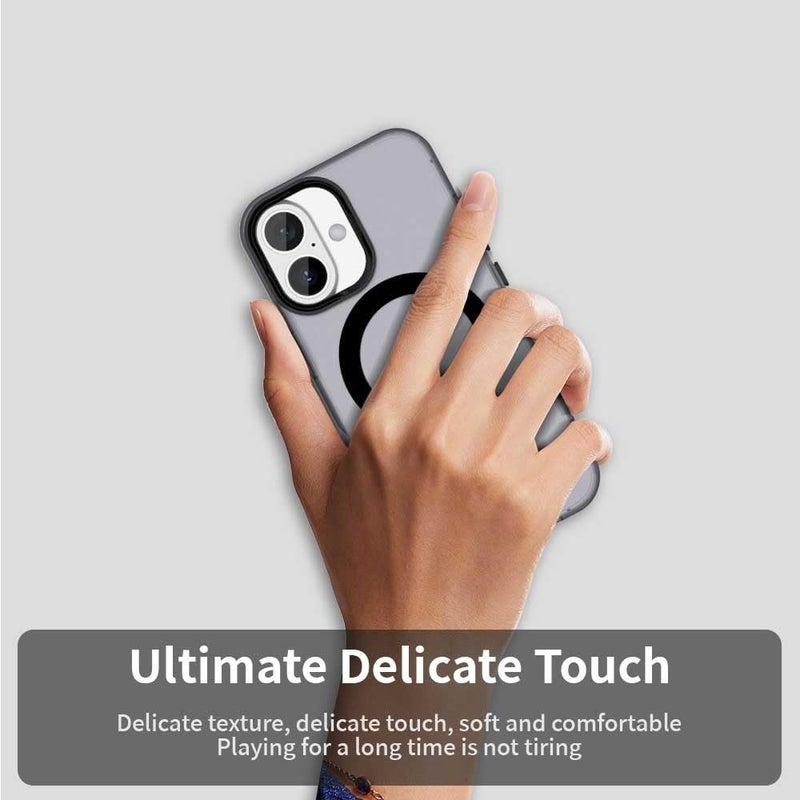 Elzzi Translucent Matte Back Cover for iPhone 16 Plus Case, Shockproof Anti-Fingerprint Phone Cover with Magnetic Wireless Charging, MagSafe Compatible Protective Case for Men & Women (Black) - Image 4