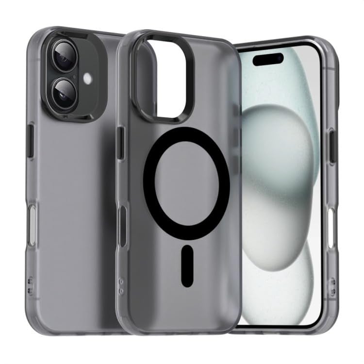 Elzzi Translucent Matte Back Cover for iPhone 16 Plus Case, Shockproof Anti-Fingerprint Phone Cover with Magnetic Wireless Charging, MagSafe Compatible Protective Case for Men & Women (Black) - Image 1