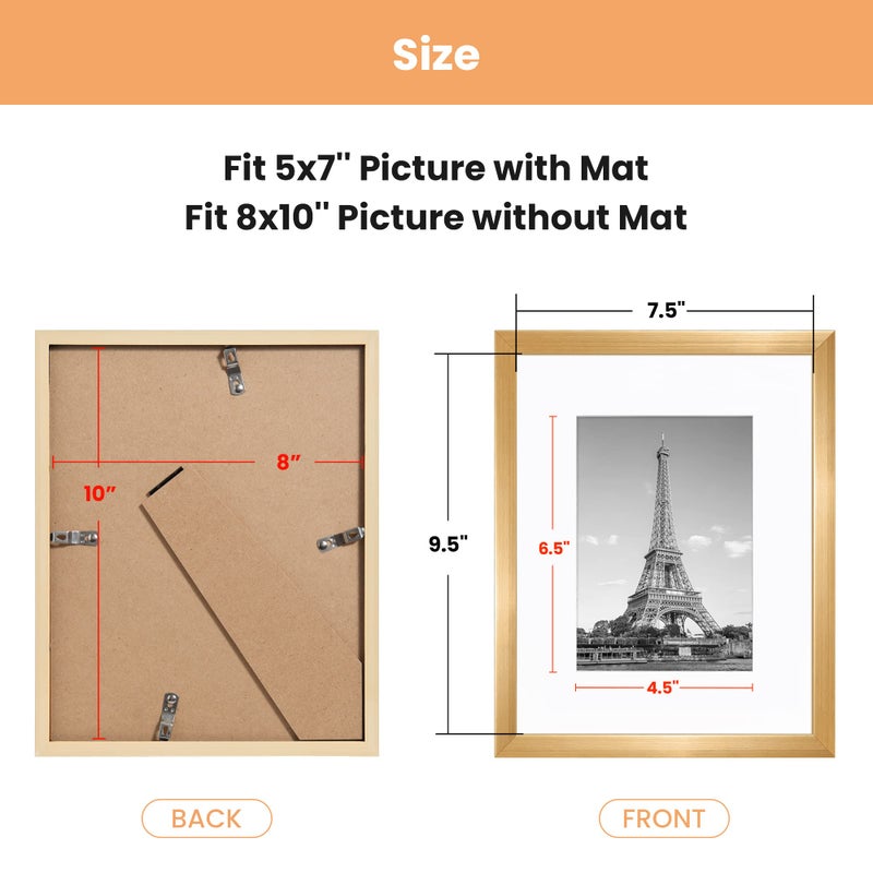 أبس سيمبلز مجموعة إطار صورة 8x10 صورة من 10 صور عرض 5x7 مع حصيرة أو 8x10 بدون حصيرة إطارات الصور المتعددة لجدار أو عرض الطاولة الذهب - Image 5