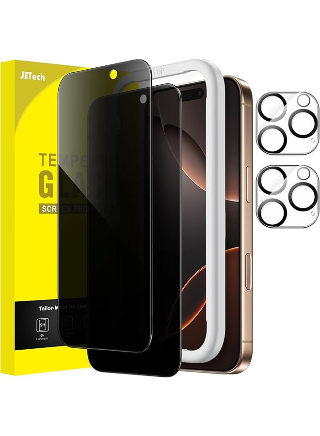Jetech Privacy Screen Protector For Iphone 16 Pro Max 6.9 Inch With Camera Lens Protector Anti Spy Tempered Glass Film Easy Installation Tool 2 Pack Each - Image 1