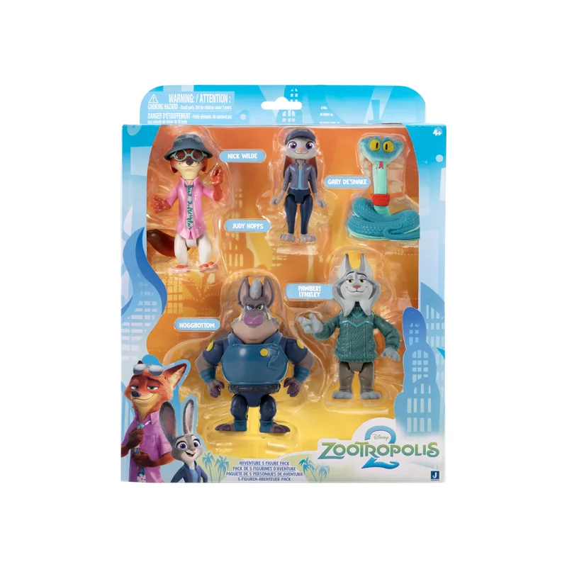 Disney Zootropolis 2 Adventure Collectible Figure 3-Inches 5-in-1 Pack | Nick Wilde, Judy Hopps, Gary De Snake, HoggBottom, Pawbert Lynxley | Zootopia 2 Mystery Tails Collection | Character Figure | Gift for Kids and Collectors!
