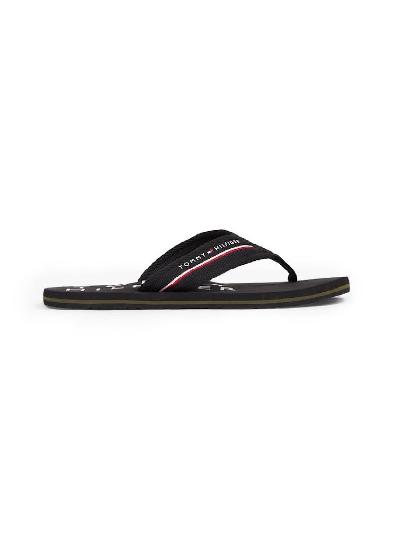 TOMMY HILFIGER Men's Web Beach Sandals - Polyester, Black  - Image 1