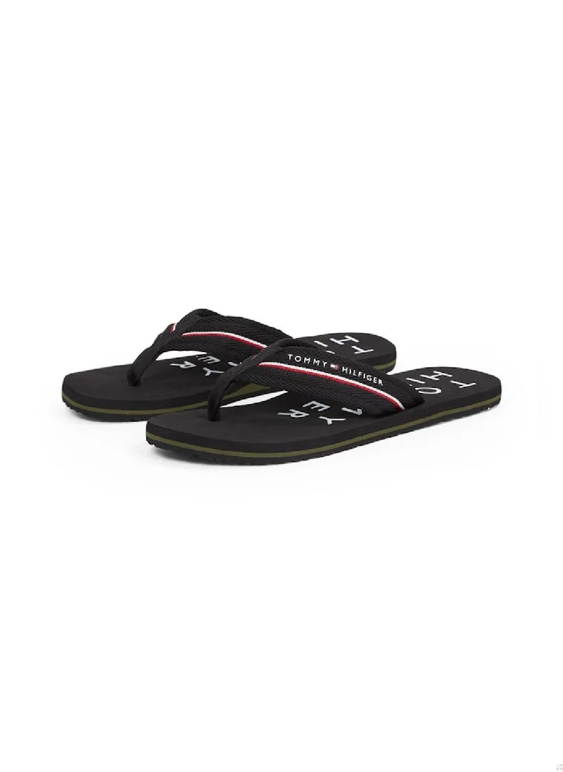 TOMMY HILFIGER Men's Web Beach Sandals - Polyester, Black