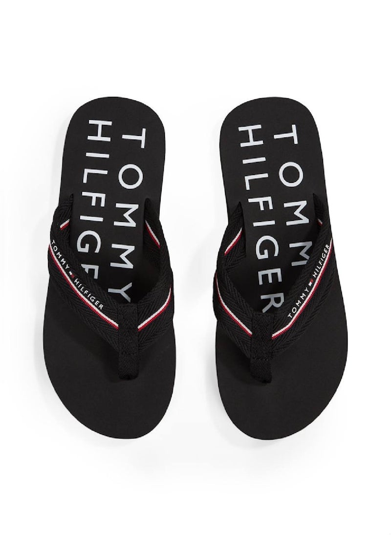 TOMMY HILFIGER Men's Web Beach Sandals - Polyester, Black  - Image 4