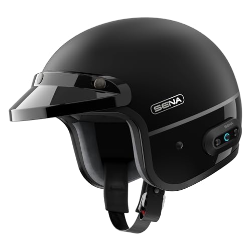 Sena Surge Mesh Intercom Enabled Open Face Smart Motorcycle Helmet (Matte Black/Gloss Black, S) - Image 1