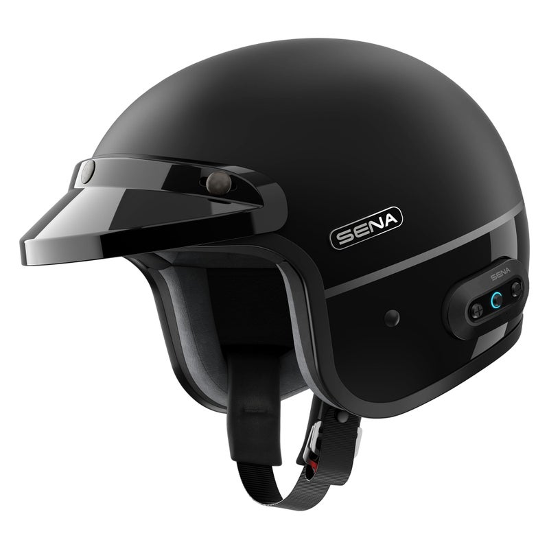 Sena Surge Mesh Intercom Enabled Open Face Smart Motorcycle Helmet (Matte Black/Gloss Black, S) - Image 4