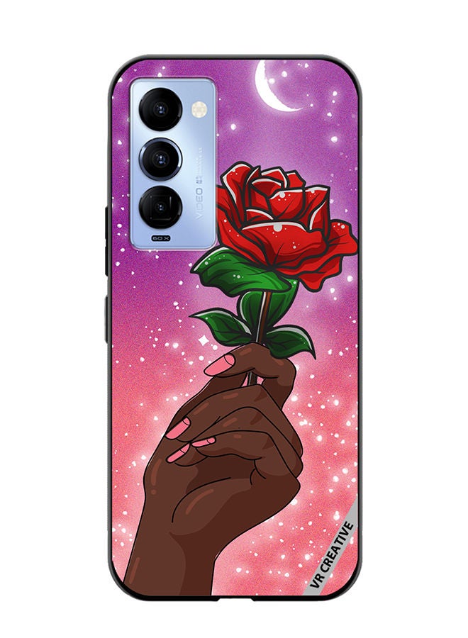 VR CREATIVE Protective Case Cover For Tecno Camon 18/18 P Rose Presenter Black Hand Design Multicolour