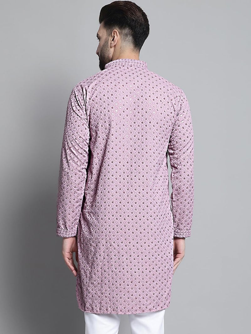 Jompers Men's Chikankari Embroidered and Sequence Kurtas (Light-Purple, S) - Image 2