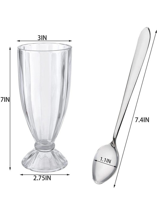 Cedilis Cedilis 6 Pack Milkshake Glass with 6 Long Metal Spoons,Old Fashioned Soda Glasses, Fountain Classic Glass for Ice Cream, Clear, 12oz  - Image 2
