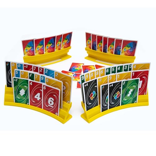 BORICO Card Holders for Playing Cards - 4 Pack Playing Card Holder for Kids and Adults,Stackable Storage Game Card Tray for Arthritis Patients with a Travel Pouch (Yellow) - Image 1