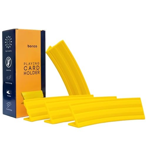 BORICO Card Holders for Playing Cards - 4 Pack Playing Card Holder for Kids and Adults,Stackable Storage Game Card Tray for Arthritis Patients with a Travel Pouch (Yellow) - Image 2