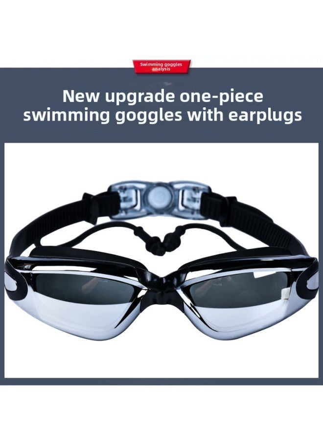 Men's Swimming Goggles Swimming Cap Set Equipment Swimming Trunks Men's Boxer Hot Spring Pants Large Size Loose Swimwear Men's Adult Swimwear-Color:Grey (swimming Trunks + Swimming Cap)-