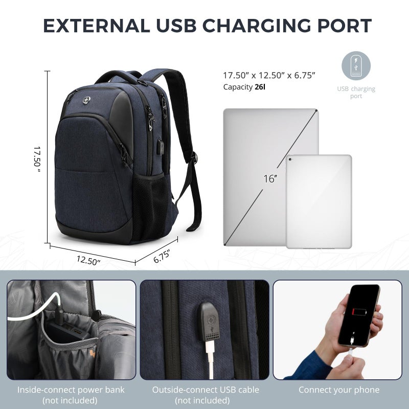 Swissdigital Design Travel Laptop Backpack, Laptops Backpack with USB Charging Port for Men Women Fits 16 Inch Notebook, Black | SD1670-01 - Image 5