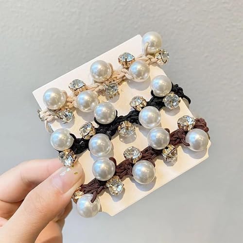 Frescorr (3 pcs) Luxury Pearl & Crystal RhineStone scrunchies for Women | Girls | Pack of 3 | Rubber Band | Hair Ties | Ponytail Holders | Imitation Pearl Hair Accessories - Image 3