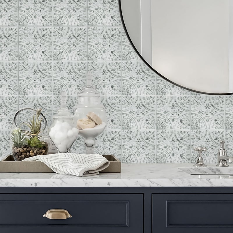 RoomMates TIL4623FLT StickTiles White Tin Peel and Stick Tile Backsplash, 10.5 inch x 10.5 inch, 4 Count (Pack of 1) - Image 5