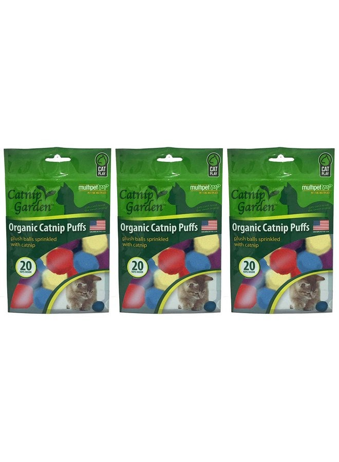 Multipet 3 Pack of Organic Catnip Puffs Cat Toys, 20 Toys Each, Grown in The USA