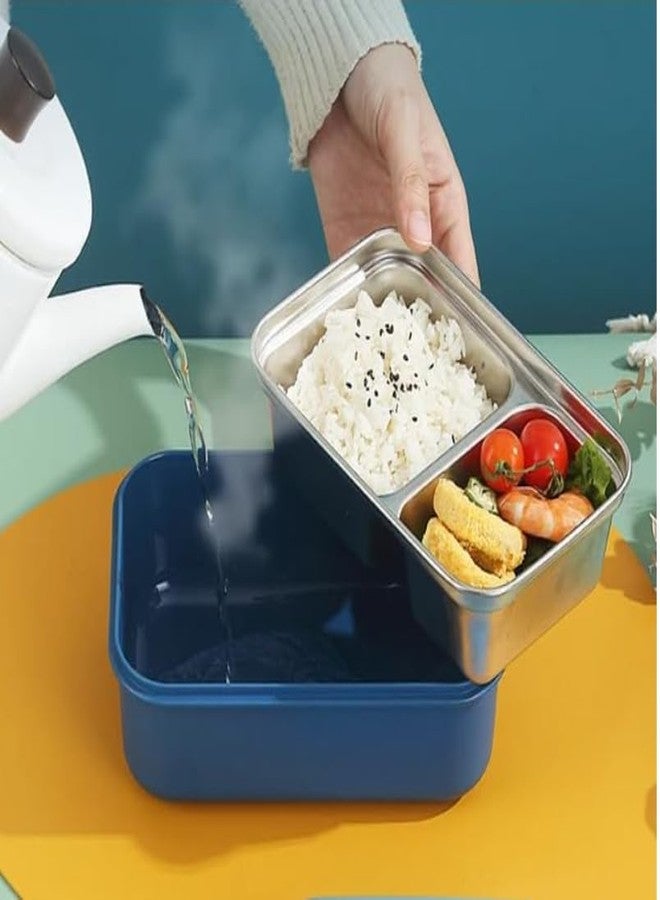 Stavae 2 Compartment Lunch Box with Stainless Steel Bowl for Healthy Living - Stainless Lunch Box for Schools and Trips ((Blue)) - Image 3