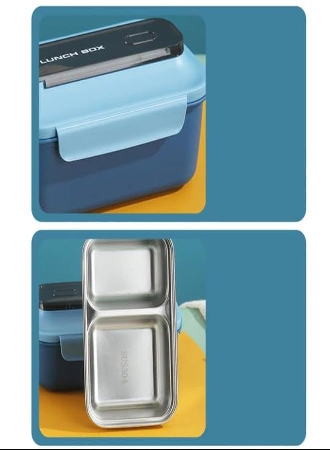 Stavae 2 Compartment Lunch Box with Stainless Steel Bowl for Healthy Living - Stainless Lunch Box for Schools and Trips ((Blue)) - Image 2