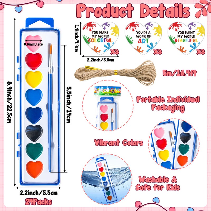 CPicdn Valentineâ€™s Day Gift Watercolor Kids Card Set, 8 Color Watercolor Paint, 24 Pack Bulk Washable Paint Set with Brush for Kids Adult, School Classroom Supplies Party Favors Valentines Gifts - Image 2
