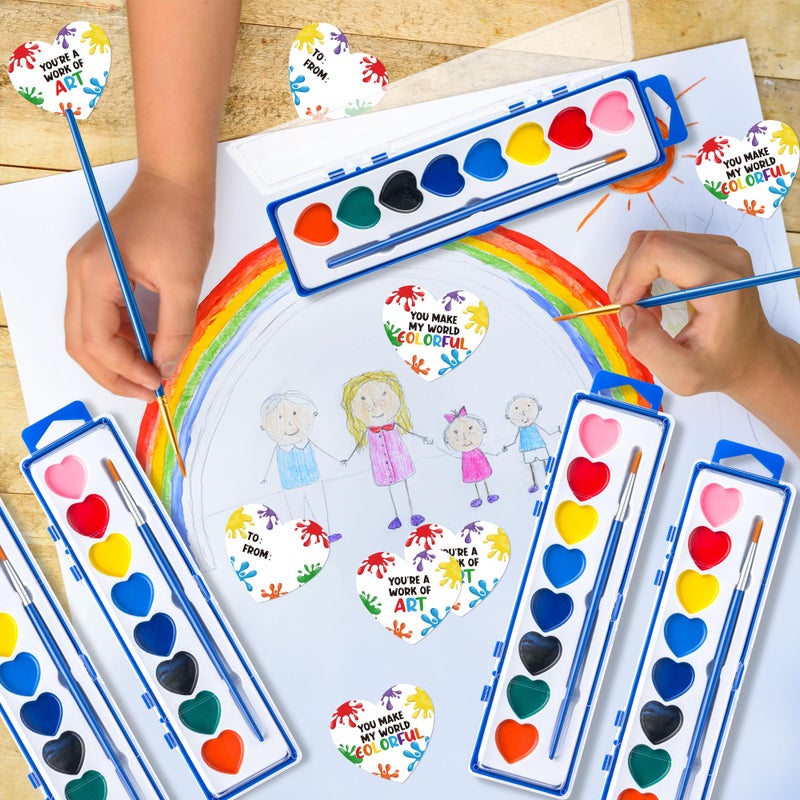 CPicdn Valentineâ€™s Day Gift Watercolor Kids Card Set, 8 Color Watercolor Paint, 24 Pack Bulk Washable Paint Set with Brush for Kids Adult, School Classroom Supplies Party Favors Valentines Gifts - Image 3