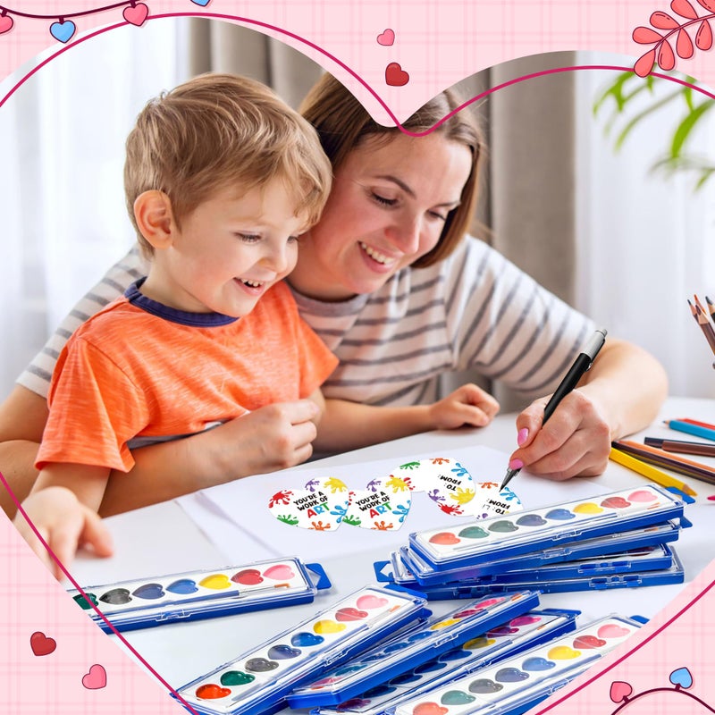 CPicdn Valentineâ€™s Day Gift Watercolor Kids Card Set, 8 Color Watercolor Paint, 24 Pack Bulk Washable Paint Set with Brush for Kids Adult, School Classroom Supplies Party Favors Valentines Gifts - Image 5