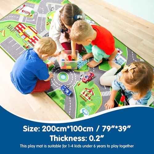 Booooom Jackson Car Rug City Life Great for Kids Toy Cars, Play Learn and Have Fun Safely - Kids Rug Baby Children Educational Road Traffic Play Mat for Bedroom Play Room Game Safe Area(39.37X79 Inch) - Image 2