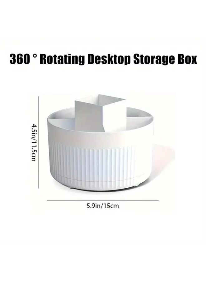 360 Degree Rotating Desk Organizer With 5 Compartments White Pen Holder Makeup Storage For Office And Home Compact Design Office Desk Accessories - Image 3