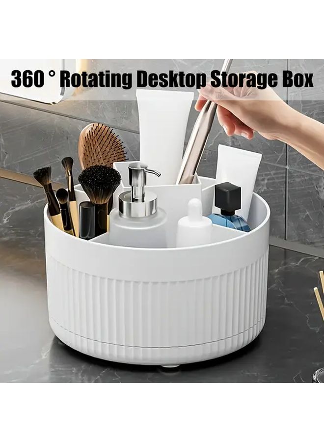 360 Degree Rotating Desk Organizer With 5 Compartments White Pen Holder Makeup Storage For Office And Home Compact Design Office Desk Accessories - Image 2