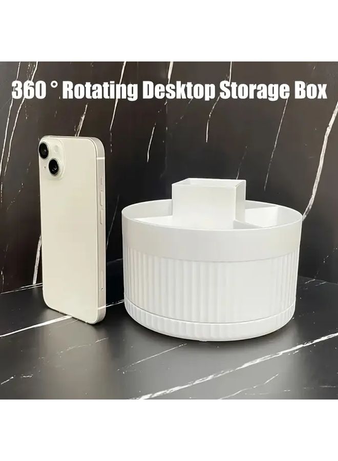360 Degree Rotating Desk Organizer With 5 Compartments White Pen Holder Makeup Storage For Office And Home Compact Design Office Desk Accessories - Image 4