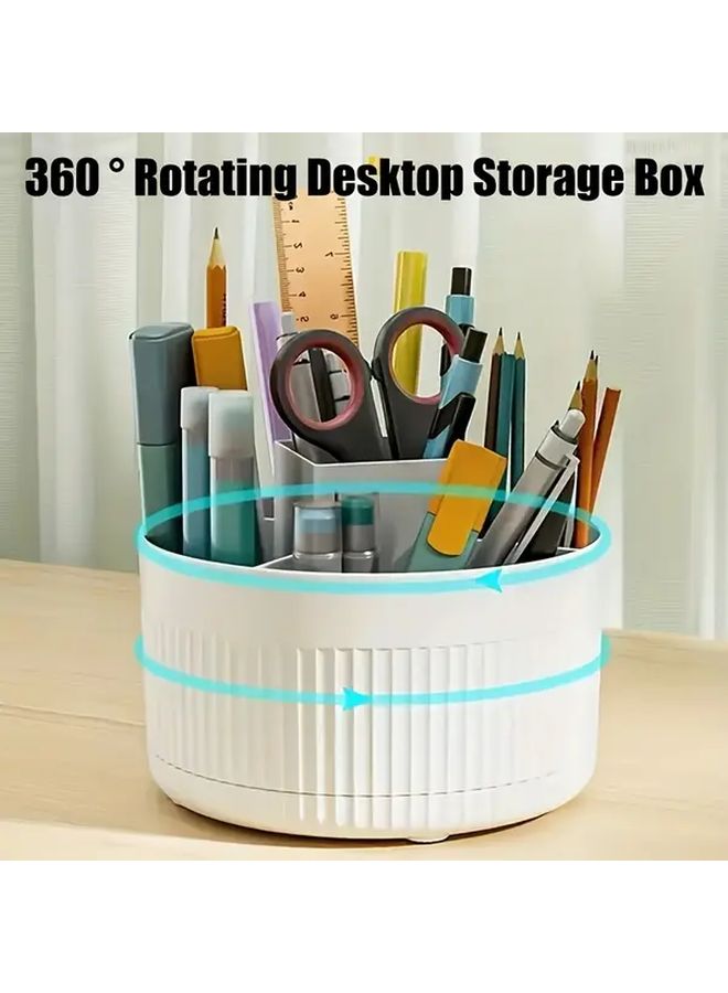 360 Degree Rotating Desk Organizer With 5 Compartments White Pen Holder Makeup Storage For Office And Home Compact Design Office Desk Accessories - Image 1