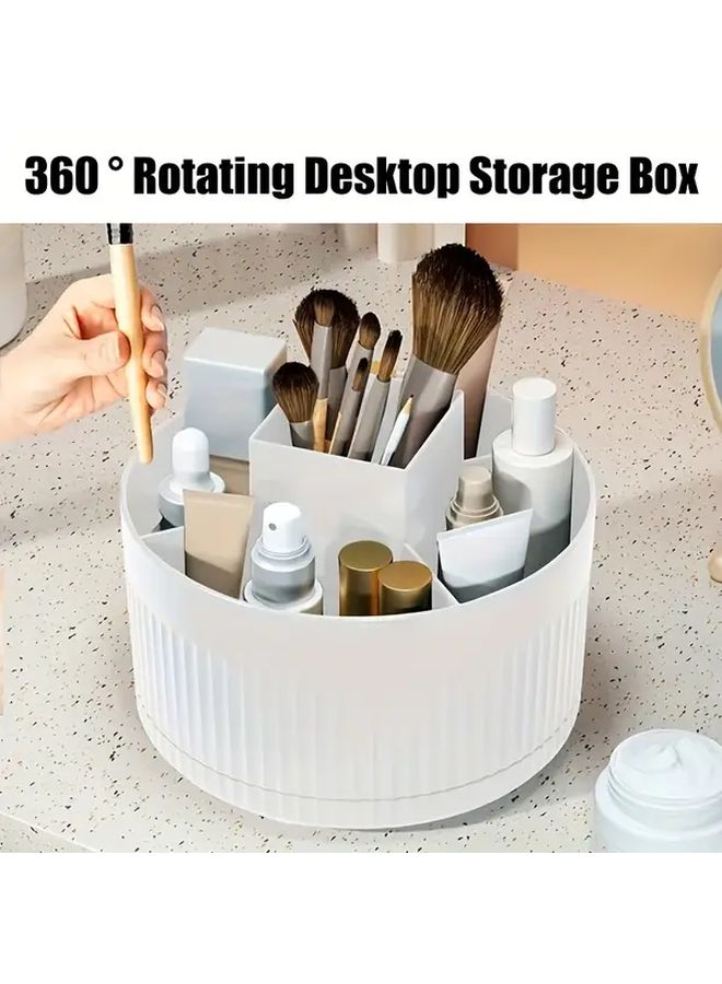 360 Degree Rotating Desk Organizer With 5 Compartments White Pen Holder Makeup Storage For Office And Home Compact Design Office Desk Accessories - Image 5