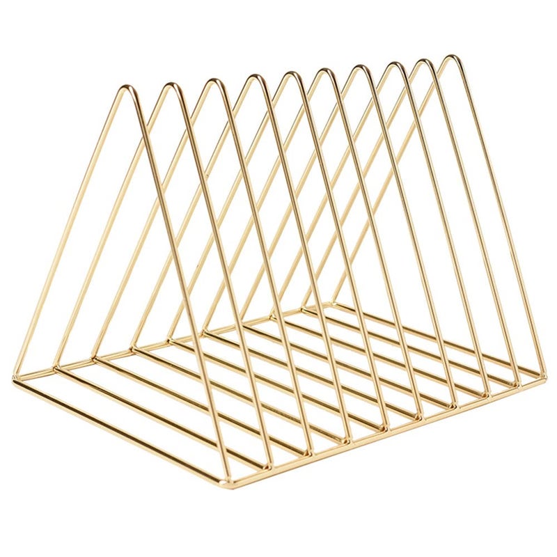 Sooyee 9 Slot Gold Magazine Holder,Desktop File Sorter Organizer Triangle Bookshelf Decor Home Office - Image 5