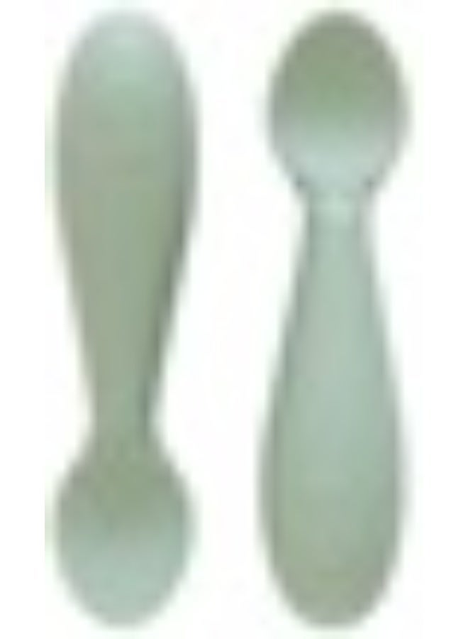 ezpz Pack Of 2 Tiny Baby Spoon 100% Silicone Baby Spoons For Baby Led Weaning + Purees 4 - Sage - Image 1