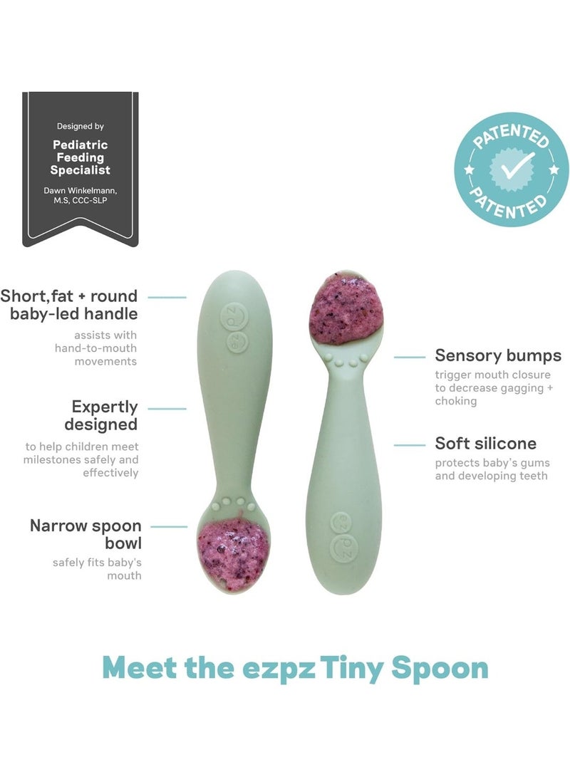 ezpz Pack Of 2 Tiny Baby Spoon 100% Silicone Baby Spoons For Baby Led Weaning + Purees 4 - Sage - Image 5