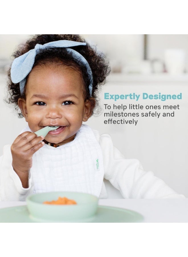 ezpz Pack Of 2 Tiny Baby Spoon 100% Silicone Baby Spoons For Baby Led Weaning + Purees 4 - Sage - Image 4