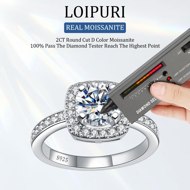 LOIPURI Halo Moissanite Promise Rings for Her, 2CT Round Cut D Color VVS1, 925 Sterling Silver Engagement Wedding Anniversary Valentines Promise Gift with Certificate, Size 7 - Image 3
