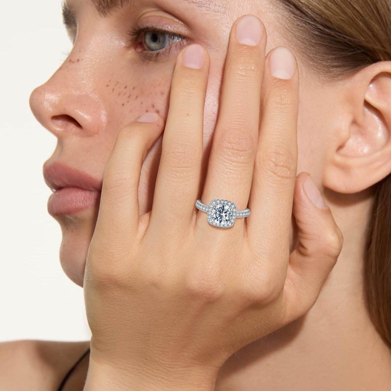 LOIPURI Halo Moissanite Promise Rings for Her, 2CT Round Cut D Color VVS1, 925 Sterling Silver Engagement Wedding Anniversary Valentines Promise Gift with Certificate, Size 7 - Image 4